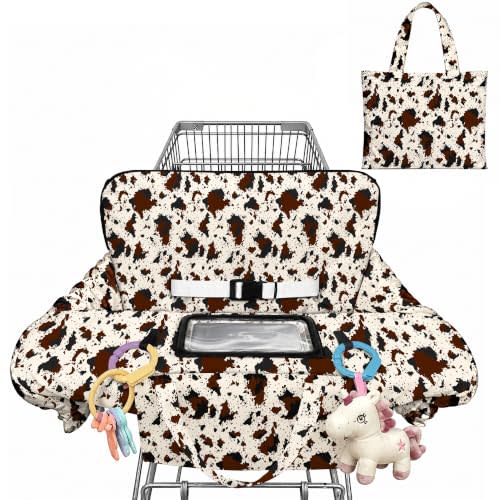 Cow Print Shopping Cart Cover for Baby Portable High Chair Covers Easy Install Washable Cart Seat Protector with Storage Pocket
