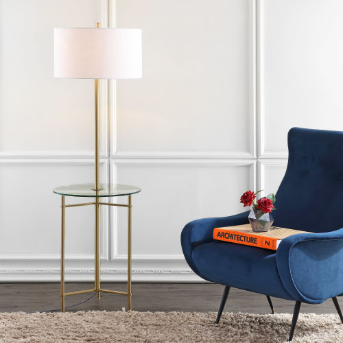 JONATHAN  Y Charles Metal/Glass Transitional 59-in Brass Gold Shelf Floor Lamp with Linen Shade