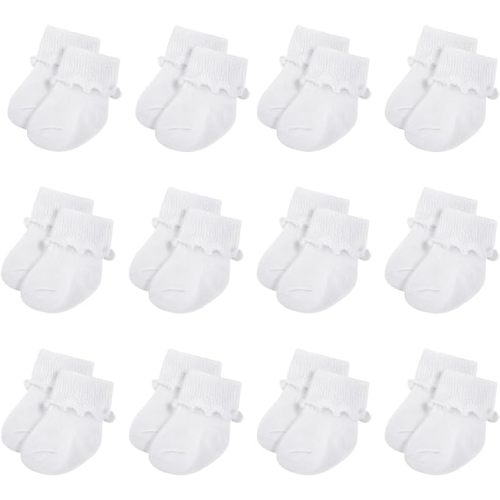 Toulite 12 Pairs Preemie Newborn Baby Ankle Socks Ruffle Turn Cuff Cotton Non-slip Warm Socks for Girls and Boys Infant