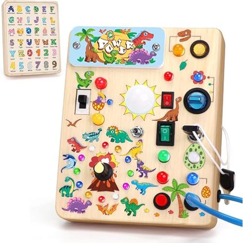 Grarain Busy Board for Toddlers - Montessori Educational Toy for 1-3 Year Old Boys & Girls | Travel-Friendly Sensory Learning Activity | Ideal for Kids with Autism(Dinosaur Busy Board)