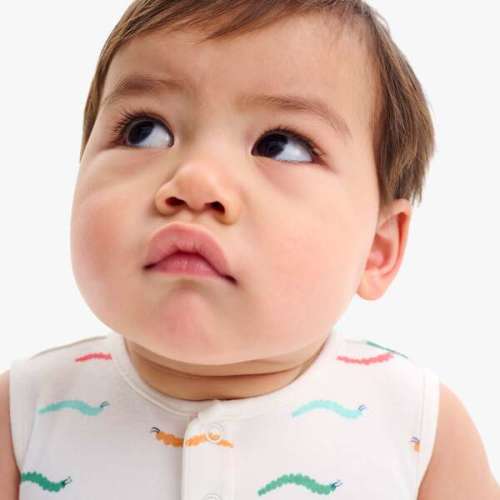 Baby Organic Henley Tank Shortie In Baby Bugs, Ivory Rainbow Caterpillars - Primary | Maisonette