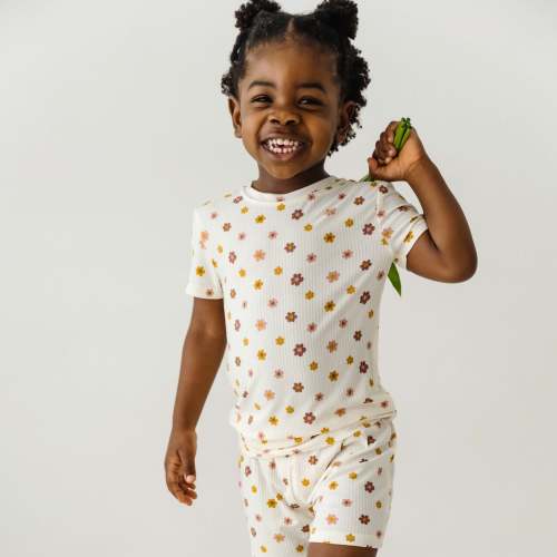 Pink Daisies Small Ribbed Shorts Two-Piece Set 18-24M