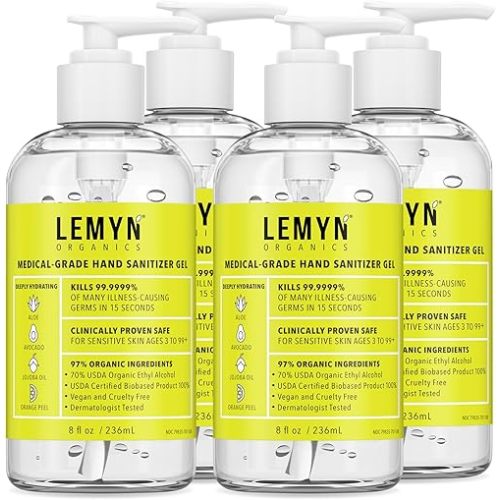 Medical Grade Hand Sanitizer Gel - 97% ORGANIC - 8 FL.OZ. with PUMP (PACK OF 4)