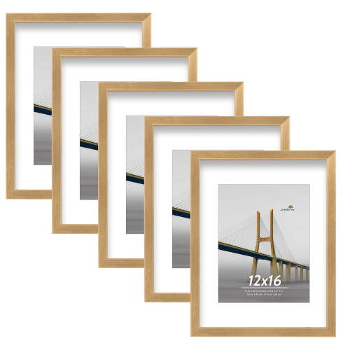 Scholartree 5 PACK 12x16 Gallery Wall Picture Frame Set, 12x16 Wall Picture Frames, Gold