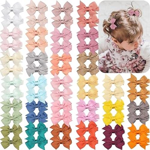 CÉLLOT Baby Hair Clips 60Pcs Tiny 2" Baby Girls Hair Bows Fully Covered Baby Bows Hair Barrettes Clips for Baby Girls Infants and Toddlers