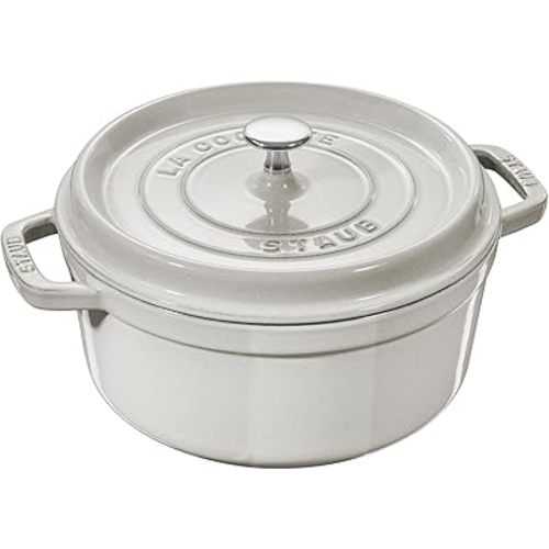 Staub Cast Iron 7-qt Round Cocotte - White Truffle, Made in France