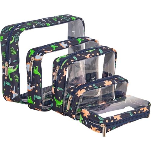 TSA Approved 5-Piece Diaper Bag Organizer Pouch Set Clear Waterproof TPU Kids Toiletry Storage Set Travel Packing Clutch Cube Bags for Baby Nursing