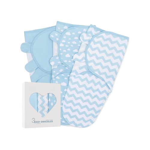 3-Pack Cotton Baby Swaddle Blankets with Velcro Closure, 0-6 Months
