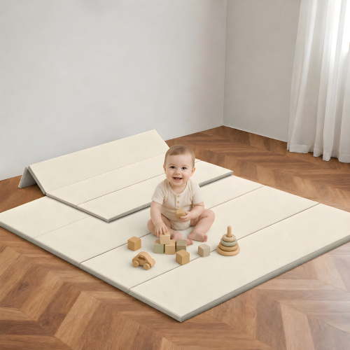 47" x 47" x 1.2" Foldable Baby Play Mat, Waterproof Foam Crawling & Tummy Time Mat, Thick Soft Playmat for Indoor Outdoor Use,Beige