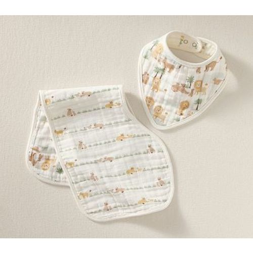 Organic Lion Family Reversible Muslin Bib / Burp Set , Multi