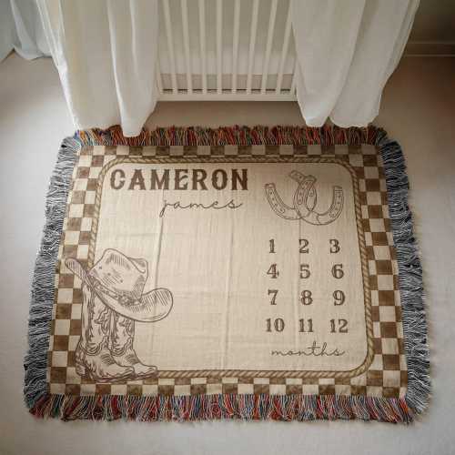 Personalized Baby Boy Milestone Blanket,Custom Monthly Baby Blanket,Custom Western Nursery,Baby Growth Chart Tracker,Newborn Boy Keepsake