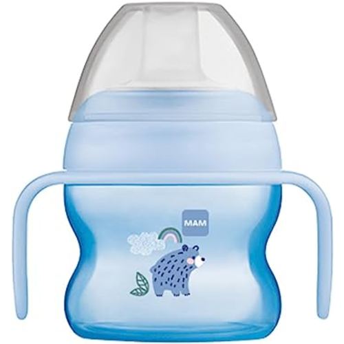 MAM Starter Cup (1 Count), MAM Sippy Cup, Drinking Cup with Extra-Soft Spill-Free Spout and Non-Slip Handles, for Boys 4+ Months, Five Ounces, Blue