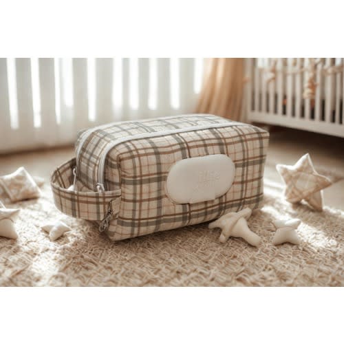 Neutral Plaid Diaper Wipe Bag - Double Zipper Baby Bag Organizer, Baby Shower, New Mom Gift, Diaper wipe pouch, tan brown green plaid