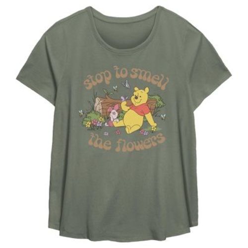 Women's Winnie the Pooh Stop to Smell the Flowers T-Shirt - Sage Green - 2X