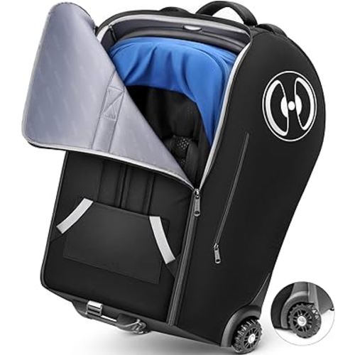 YOREPEK Infant Car Seat Travel Bag Backpack with Wheels, Fits for Doona Car Seat Stroller, Padded Carseat Bags for Air Travel with Shoulder Strap, Car Seat Storage Bag for Airplane with Side Pocket