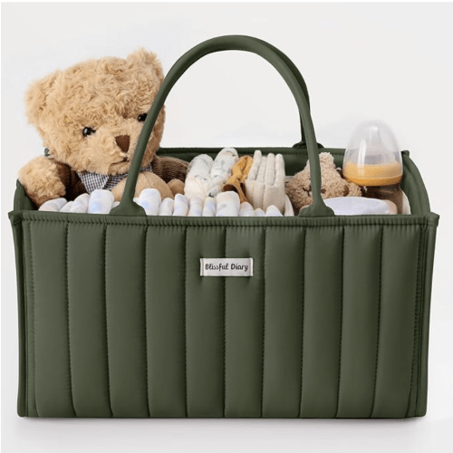 Blissful Diary Baby Diaper Caddy Organizer, Stylish Storage Basket for Newborn Essentials and Diaper Station, Gift for Baby Shower and Registry Must-Have, Deep Green