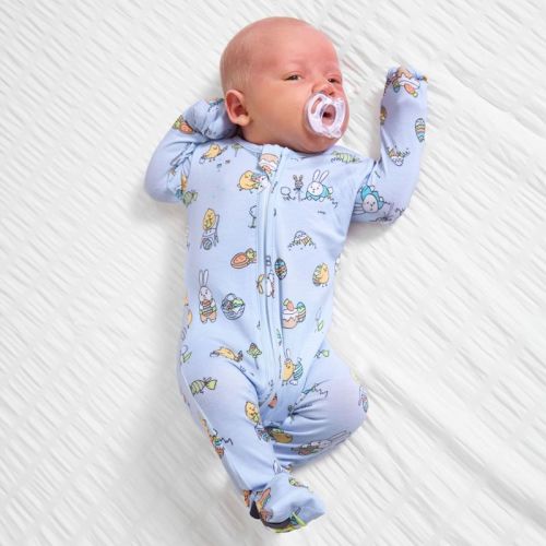 Bellabu Bear Baby Easter Bunny Blue Bamboo Convertible Footie Blue 6-9 Months