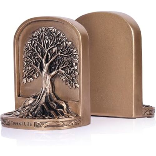 Antique Bronze Color Tree of Life Bookends Set, 2 Non-Skid Heavy Bookends for Shelves or Bookcase, Decorative Bookends for Desktop Shelf Decor, Library Office Decor, Home Décor Gift