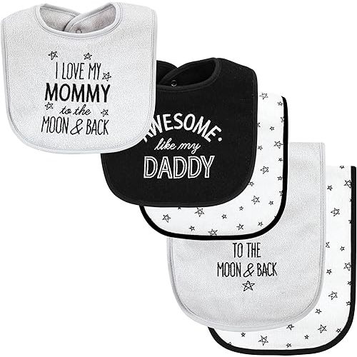 Hudson Baby Unisex Baby Cotton Terry Bib and Burp Cloth Set, Mom Dad Moon And Back, One Size
