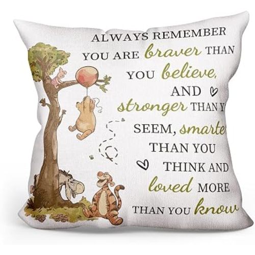 Tuilia Cute Bear Pillow Case Gift for Women, You're Braver Than You Believe Pillow Cover, Case Square Couch Pillow Cover Inspirational Sofa Bedroom Throw Pillow Gift for Daughter Son Kids