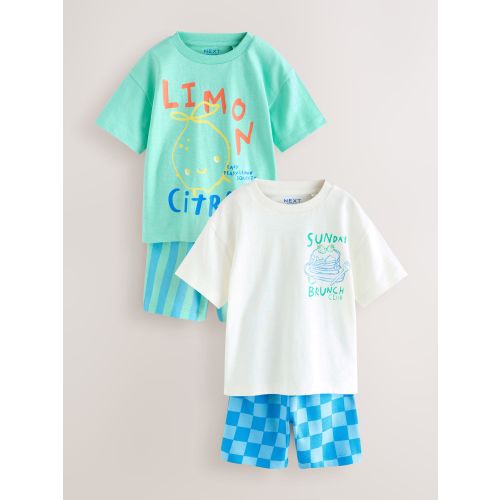 Green/White Food Backprint Short Sleeve T-Shirt and Shorts Set 2 Pack (3mths-7yrs)