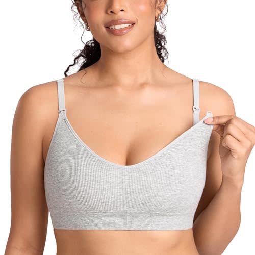 MOMANDA Ribbed Nursing Bras for Breastfeeding | Maternity sleep bralettes, Padded, V neck, Seamless, Wireless, Soft, For women