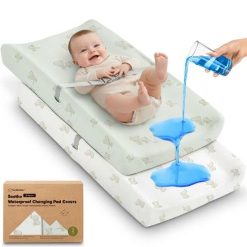 KeaBabies 2-Pack Soothe Waterproof Changing Pad Covers for Boy, Girl, 32x16 Soft Cotton Baby Changing Table Pad Cover (Elly)