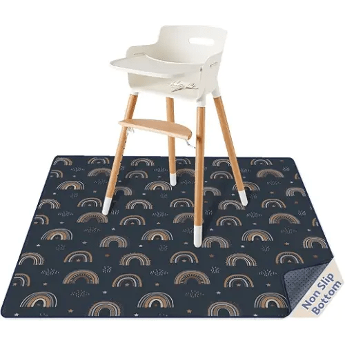 Blissful Diary Baby Splat Mat for Under High Chair, 50.4 x 50.4 Inch Wipeable Splash Mat, Waterproof and Washable, Anti-Slip Floor Protector, Retro Rainbow