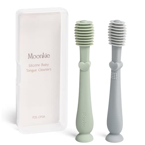 Moonkie Baby Tongue Cleaner, Toddler Toothbrush, Baby Oral Cleaner Newborn Kit for 3 Months+, 2 Pcs (Blue/Mint)