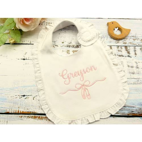 Personalized Baby Bib, Ballerina Slippers Baby Bib, Baby Gift, Embroidered Bib, Baby Shower Gift, Baby Girl Gift, Monogrammed Baby Gift