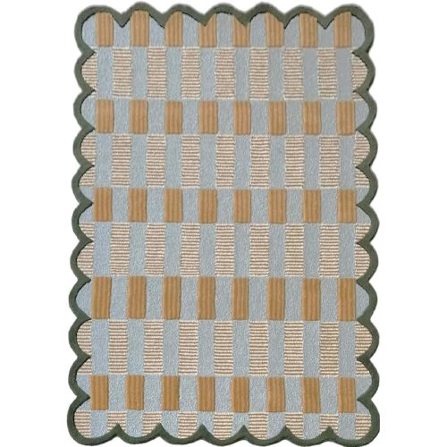 Artcore Matilda Goad Plaid Scallop Wool Hand Tufted Area Rug, Luxurious Designer, Anro Irregular Cozy Soft Area Rug for Bedroom, Living Room or Hallway| Handmade Modern Accent Rug (Light Blue, 4x6)