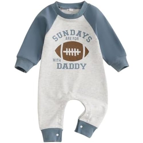 Infant Baby Boys Football Outfit Letter Print Sweatshirt Jumpsuit Romper Long Sleeve Bodysuit Clothes