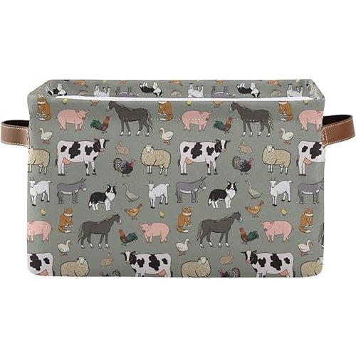 Farm Animals Pattern Rectangle Storage Bin, 15 x 11 x 9.5 in, Collapsible Organizer Storage Basket for Home Décor