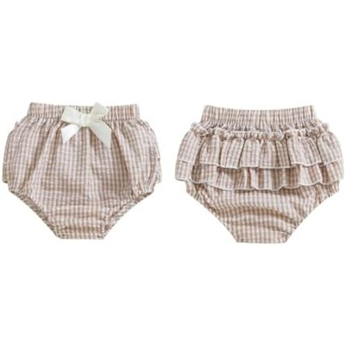 Newborn Infant Baby Girl Ruffle Diaper Covers Bloomers Striped Plaid Shorts Summer Outfits