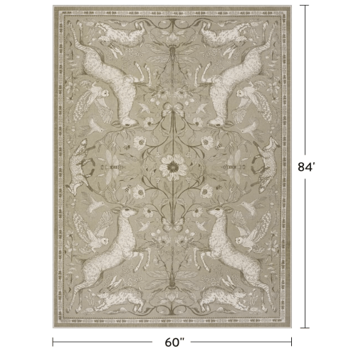 Lahome 5x7 Washable Area Rug for Living Room, Woodland Deer Boho Animal Rug, Vintage Botanical Brown Non-Slip Low Pile Large