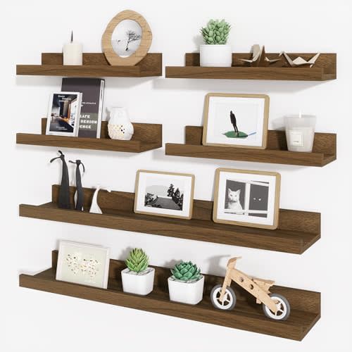 Axeman Picture Ledge Shelf, Floating Shelves for Wall Decor Storage Set of 6, 24 inch Floating Wall Mounted Shelves, Shelves with Lip for Living Room, Bedroom, Nursery, Bathroom, Kitchen, Walnut