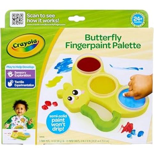 Crayola Butterfly Fingerpaint Pallette (3ct), Washable & Spillproof Fingerpaint for Toddlers, Less Mess Paint, Toddler Gift, Ages 2+