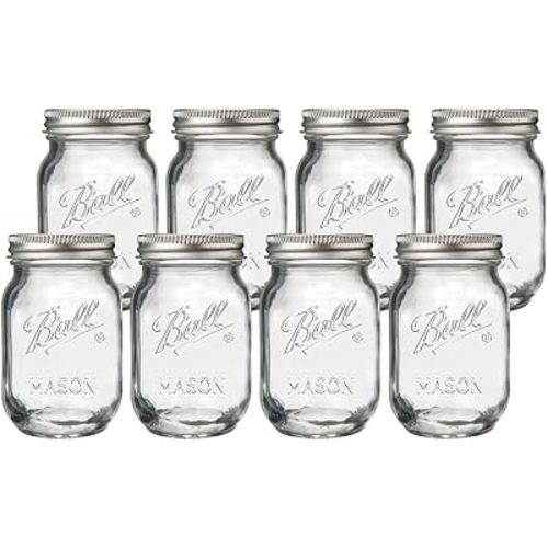 Ball Regular Mouth Pint 16oz. Glass Mason Jar with Lids and Bands, 8 Count