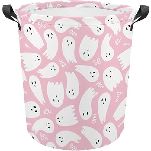 Pink Cute Ghost Laundry Hamper Halloween Hampers for Laundry Dirty Clothes Basket Organizer Room Decor