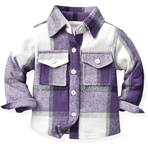 IBTOM CASTLE Boys Girls Flannel Plaid Shirt Jacket Long Sleeve Lapel Button Down Pocketed Shirts Regular Fit Casual Fall Coat