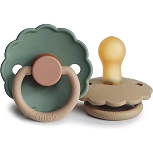 FRIGG Daisy Natural Rubber Baby Pacifier | Made in Denmark | BPA-Free (Willow/Croissant, 0-6 Months) 2-Pack