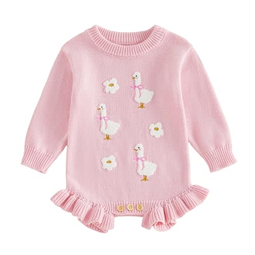 Newborn Baby Girl Sweater Romper Long Sleeve Knit Onesie Fall Clothes | Baby girl knit sweater romper, Goose/floral/eyelet/strawberry pattern, Knit bodysuit, for newborn coming home/birthday gifts