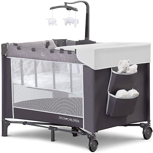 Delta Children LX Deluxe Portable Baby Play Yard With Removable Bassinet and Changing Table, Eclipse