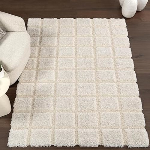 nuLOOM Christabel Checkered High-Low Shag Area Rug, 4x6, Cream