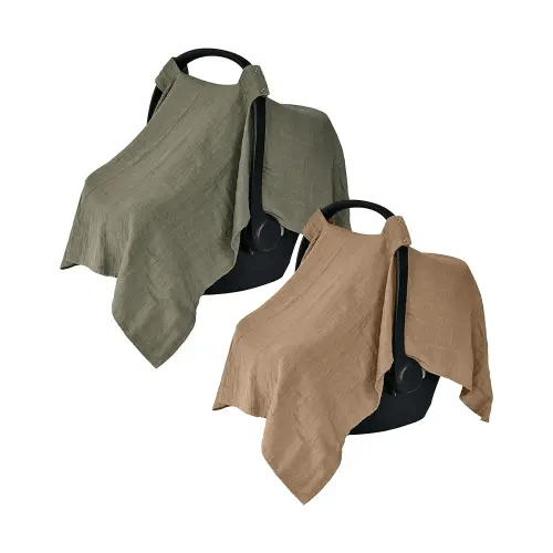 Car Seat Cover Baby - Organic Cotton - Carseat Covers Baby - Carseat Cover - Car Seat Canopy - Carseat Canopy - 100% Muslin Cotton, 43" x 32" 2-Pack (Sage Green/Natural)