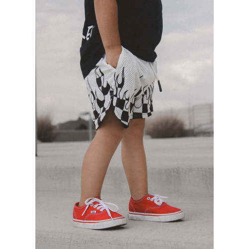 Heater Flame Mesh Shorts - White | Little Trouble