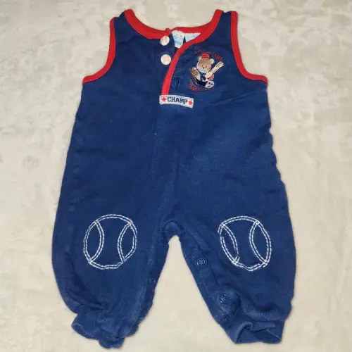 Vintage First moments cotton overalls 0-3 months baseball teddy bears boys girls baby y2k