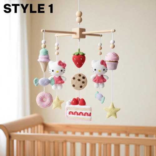 Cute cartoon baby cat cradle crochet amigurumi with strawberry donut cookie cupcake for baby room decoration baby shower gift