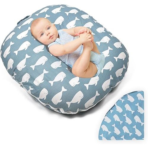 EFELIM Portable Sleeper Pillow with Cotton Cover, Soft Floor Lounger Pillow Thicken Infant Lounger for Baby Shower Travel Removable Cover (Blue Animal)