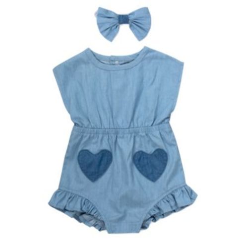 Baby Girls' Crewneck Romper and Headband, 2-Piece Set